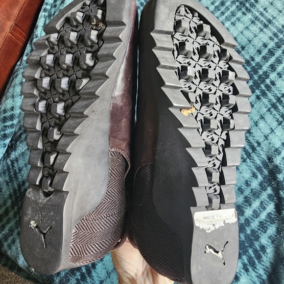 PUMA Vtg Y2K Leather Tweeded Chocolate Brown Wedge to the Knee Boots, size 6 - Picture 8 of 13